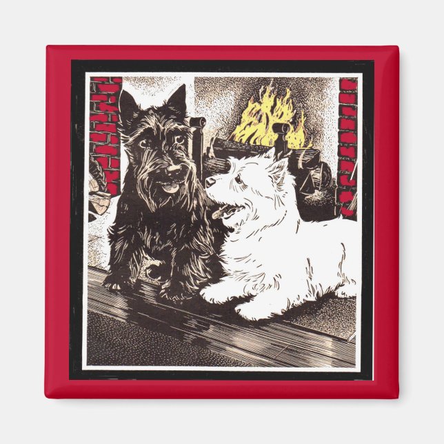 Blackie and Whitie by the fire Magnet (Front)