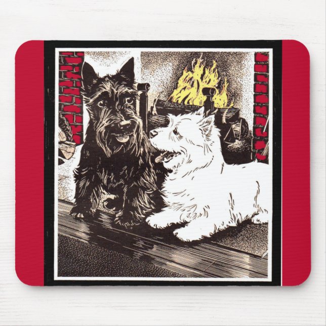 Blackie and Whitie by the fire Mouse Pad (Front)