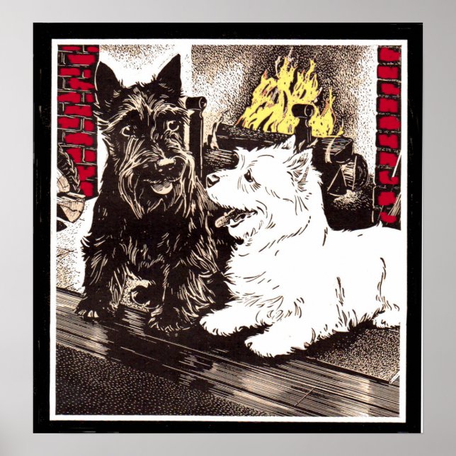 Blackie and Whitie by the fire Poster (Front)