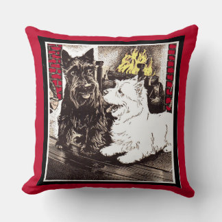 Blackie and Whitie by the fire Throw Pillow
