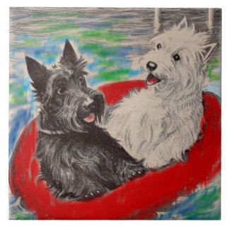 Blackie and Whitie on a raft Ceramic Tile