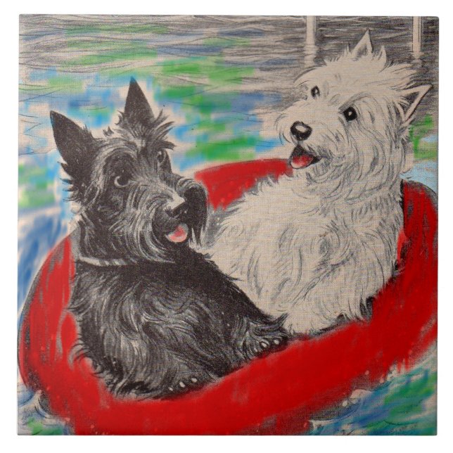 Blackie and Whitie on a raft Ceramic Tile (Front)