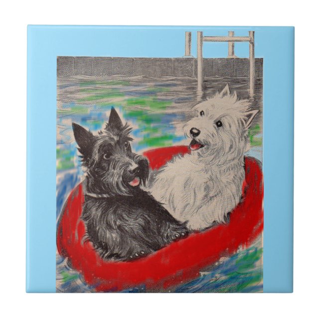 Blackie and Whitie on a raft Ceramic Tile (Front)