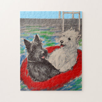 Blackie and Whitie on a raft Jigsaw Puzzle