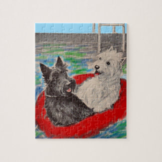 Blackie and Whitie on a raft Jigsaw Puzzle