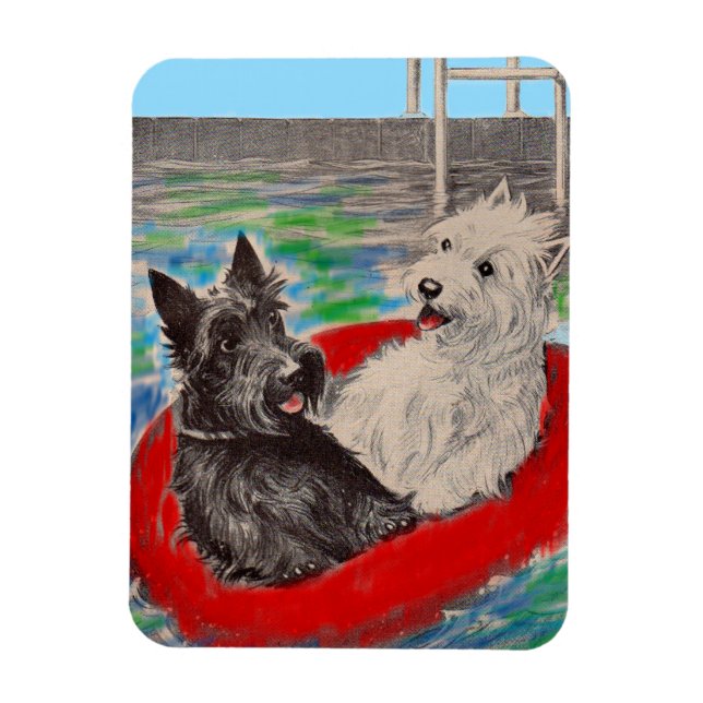 Blackie and Whitie on a raft Magnet (Vertical)