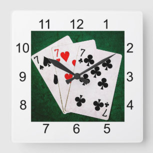 Blackjack 21 - Seven, Seven, Seven Square Wall Clock