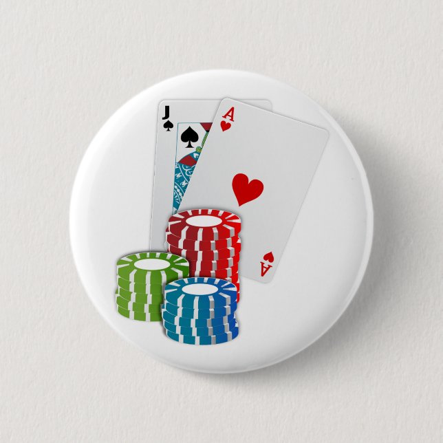 Blackjack with Poker Chips Button (Front)