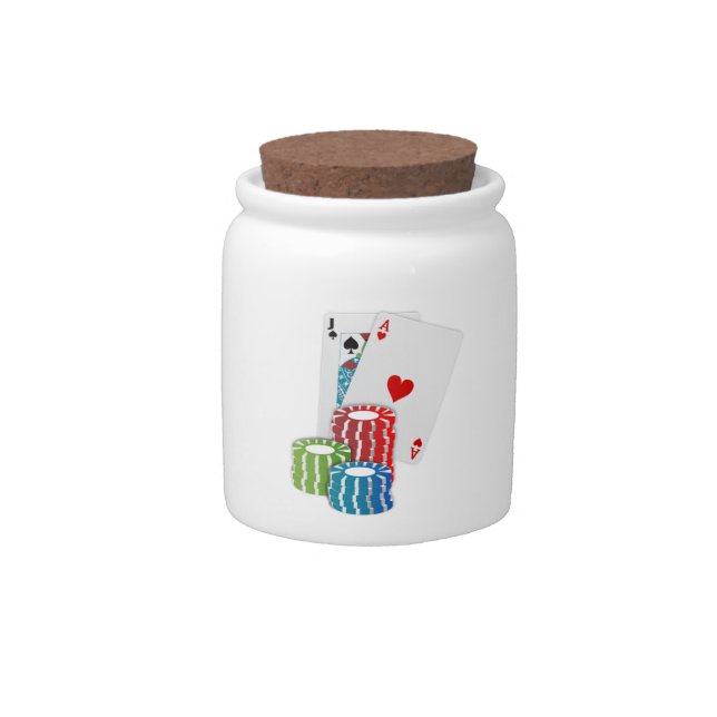 Blackjack with Poker Chips Candy Jar (Front)