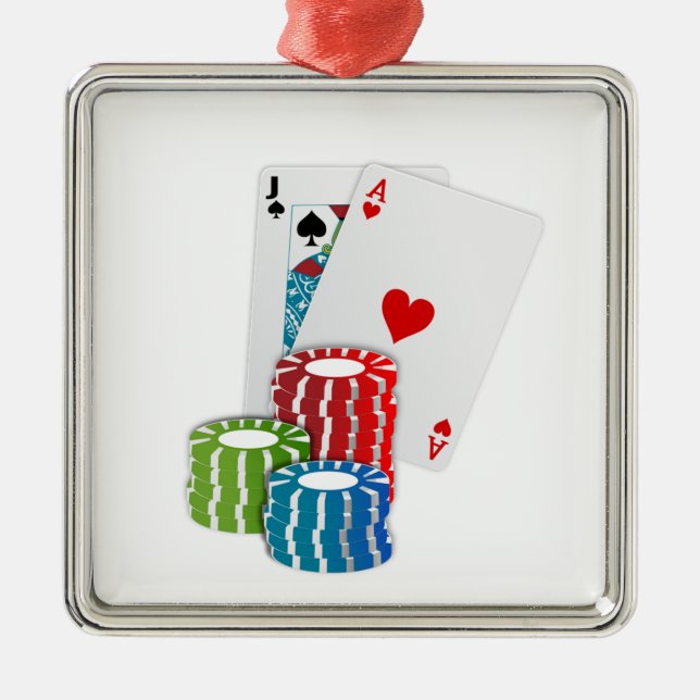 Blackjack with Poker Chips Ceramic Ornament (Front)