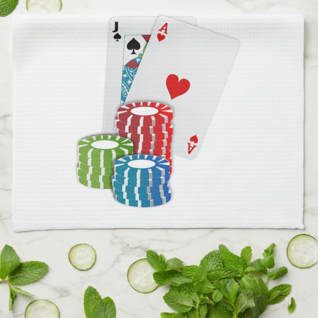 Blackjack with Poker Chips Kitchen Towel (Folded)