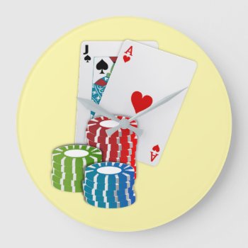 Blackjack With Poker Chips Large Clock by LasVegasIcons at Zazzle