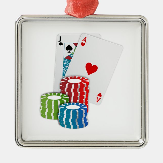 Blackjack with Poker Chips Metal Ornament (Front)