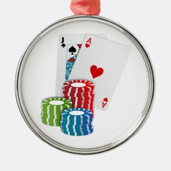 Blackjack With Poker Chips Metal Ornament by LasVegasIcons at Zazzle