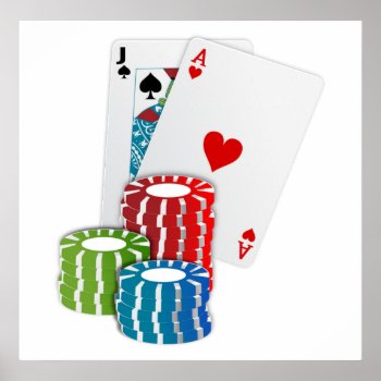 Blackjack With Poker Chips Poster by LasVegasIcons at Zazzle
