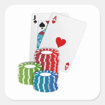 Blackjack With Poker Chips Square Sticker by LasVegasIcons at Zazzle