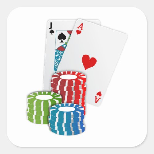 Blackjack with Poker Chips Square Sticker