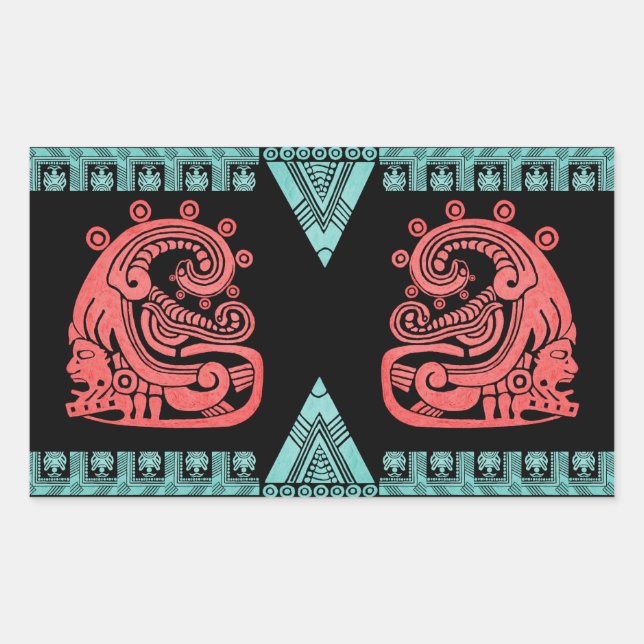 Blacklight Aztec Warrior Hieroglyph Rectangular Sticker (Front)