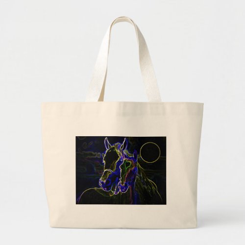 Blacklight Horses Large Tote Bag