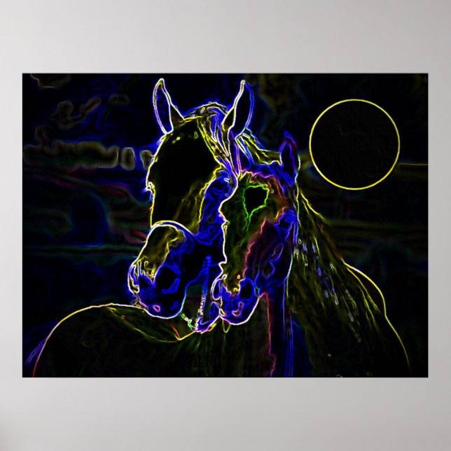 Blacklight Horses Poster Print - Horse Posters (Front)