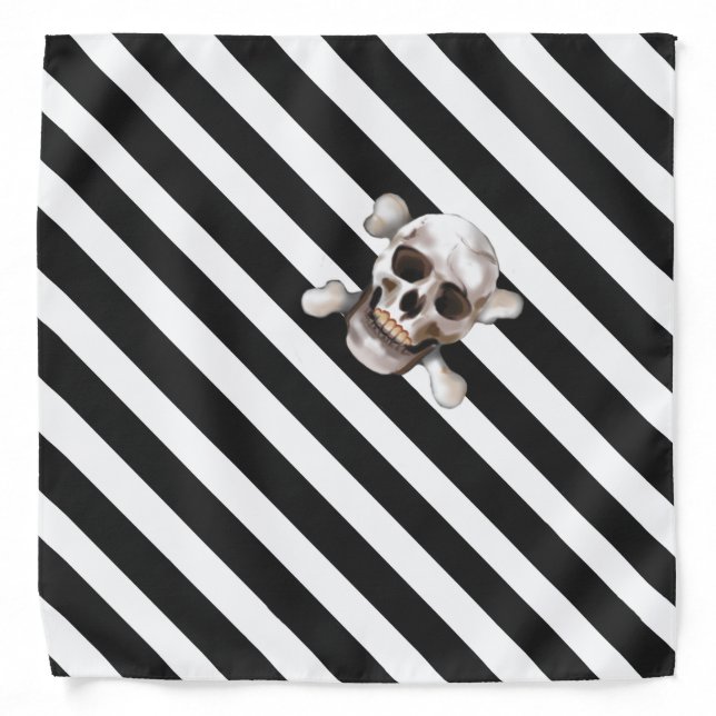 Black'n White Pirate Stripes w' Skull & Crossbones Bandana (Front)