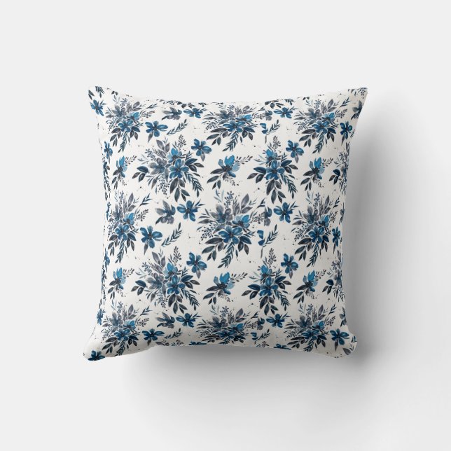 Black'n'Bleume Floral/Graphic Two-sided Throw Pillow (Back)