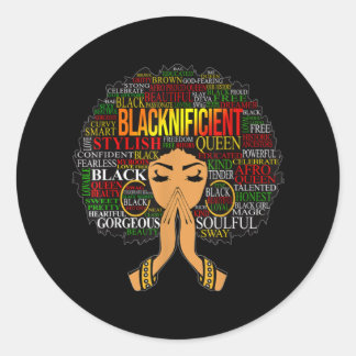 Blacknificent Words Art Afro Natural Hair Black Qu Classic Round Sticker