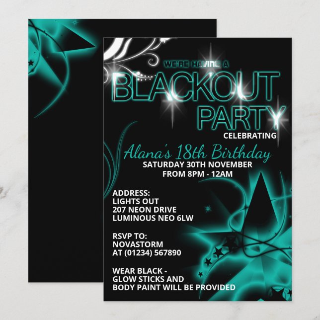 Blackout Ultraviolet Birthday party Invitations (Front/Back)