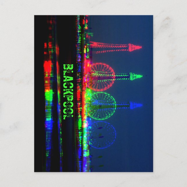 Blackpool Beach at Night, Red, Green and Blue Postcard (Front)