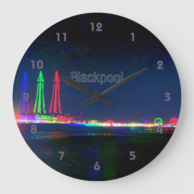 Blackpool Beach Lights at Night,   Large Clock (Front)