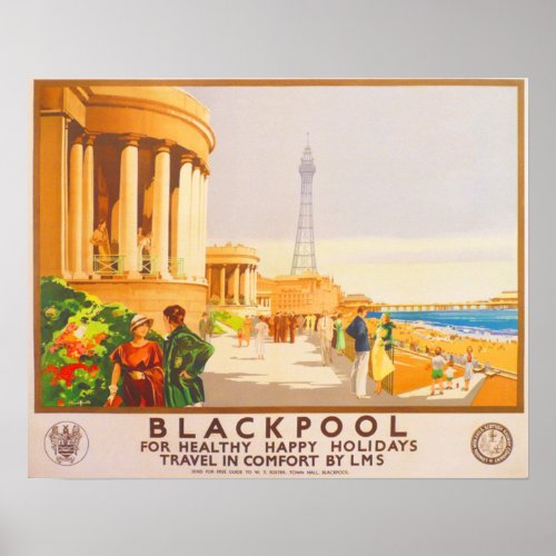 Blackpool British Railways LMS Vintage Travel  Poster