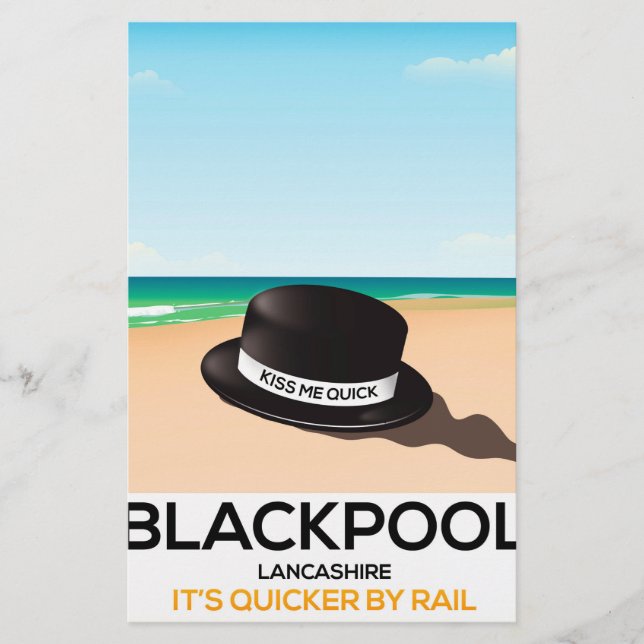 Blackpool "kiss me quick" hat travel train poster stationery (Front)