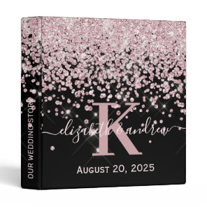 BlackRose Gold Diamond Glitter Monogrammed Wedding 3 Ring Binder