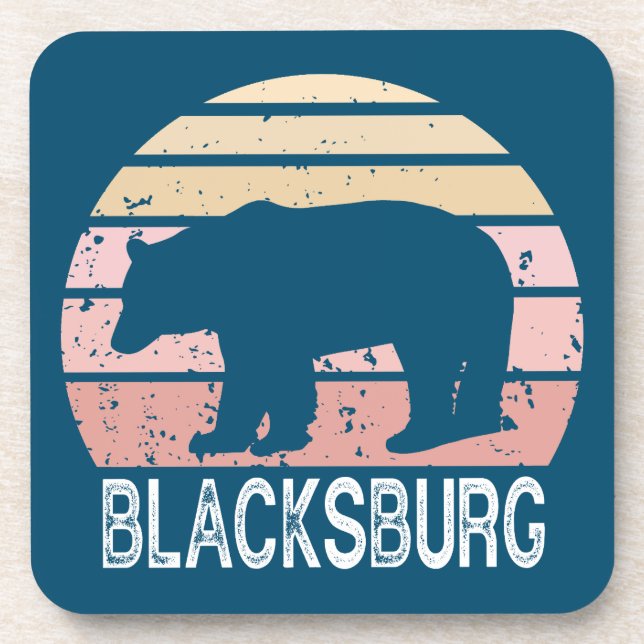 Blacksburg Virginia Retro Bear Beverage Coaster (Front)