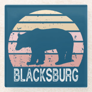 Blacksburg Virginia Retro Bear Glass Coaster