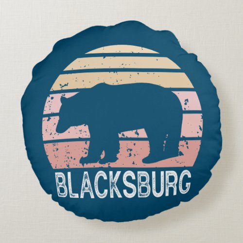 Blacksburg Virginia Retro Bear Round Pillow