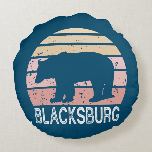 Blacksburg Virginia Retro Bear Round Pillow (Back)
