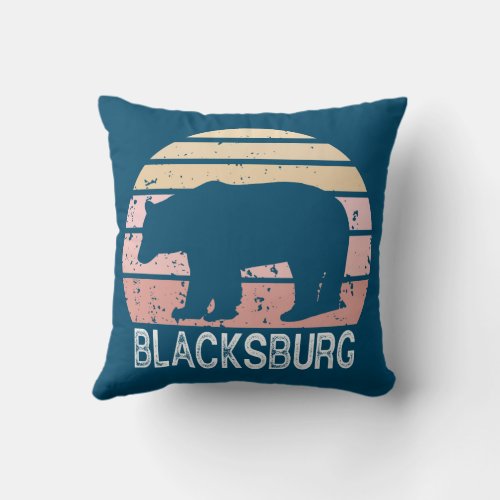 Blacksburg Virginia Retro Bear Throw Pillow