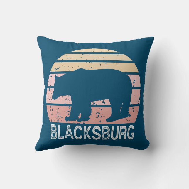 Blacksburg Virginia Retro Bear Throw Pillow (Back)
