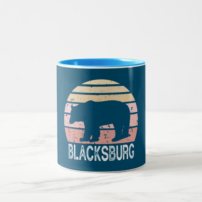 Blacksburg Virginia Retro Bear Two-Tone Coffee Mug (Center)