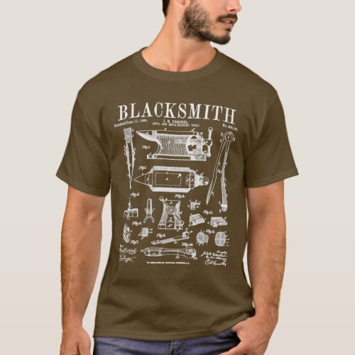Blacksmith Anvil And Tools Vintage Patent Drawing  T_Shirt