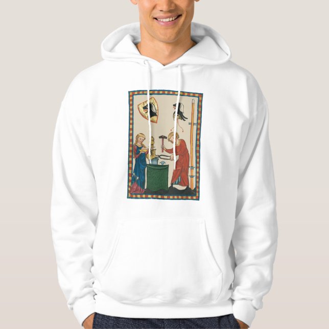 Blacksmith Forging Helmet Medieval Art Hoodie (Front)