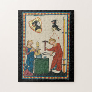 Blacksmith Forging Helmet Medieval Art Jigsaw Puzzle