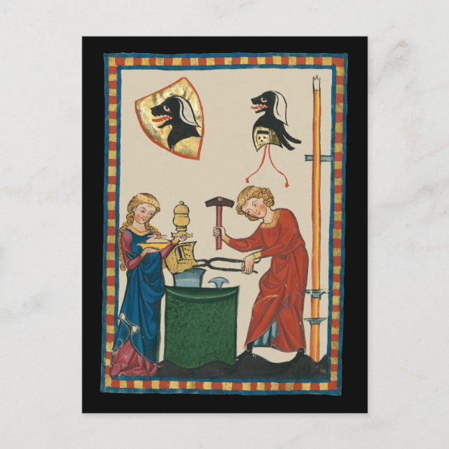 Blacksmith Forging Helmet Medieval Art Postcard (Front)