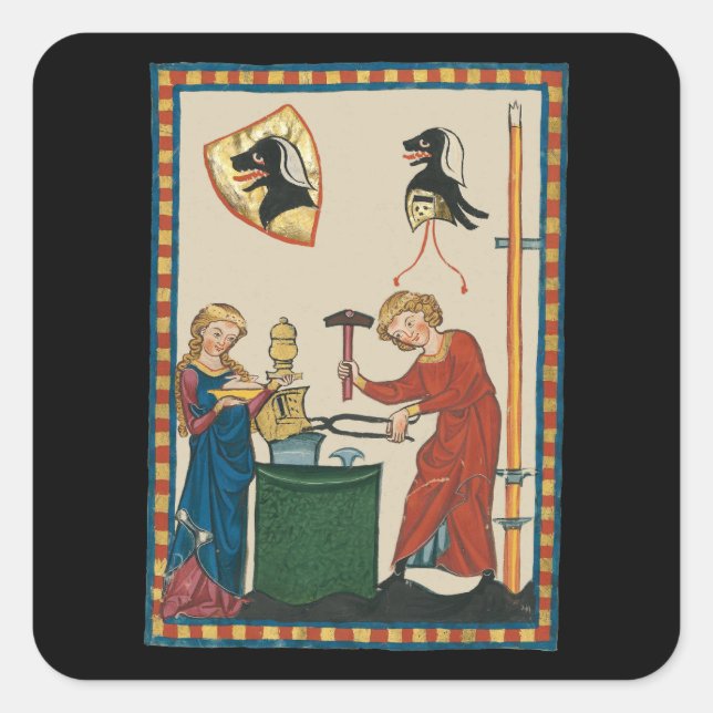 Blacksmith Forging Helmet Medieval Art Square Sticker (Front)