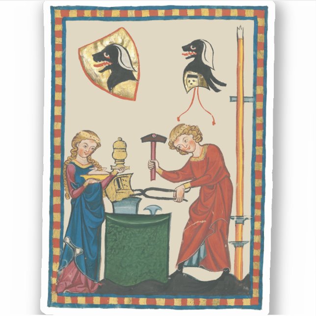 Blacksmith Forging Helmet Medieval Art Sticker (Front)