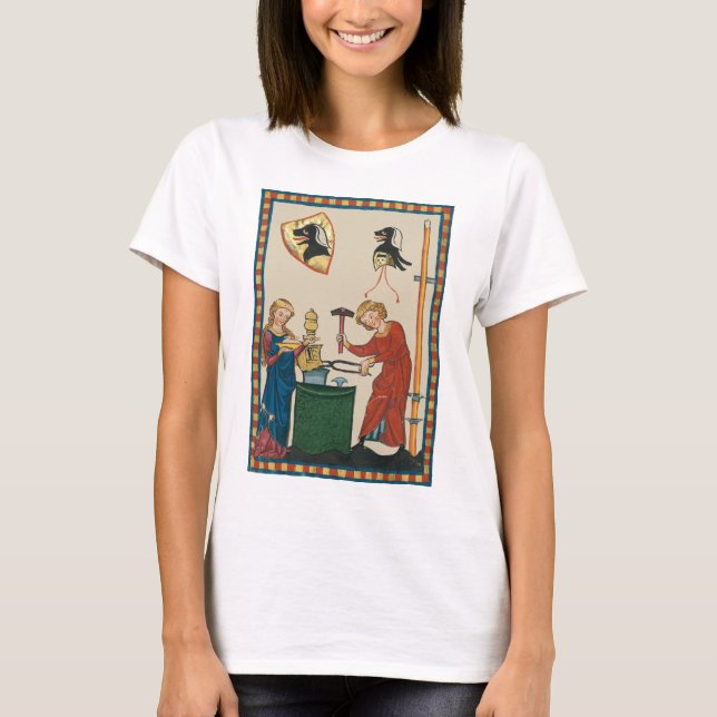 Blacksmith Forging Helmet Medieval Art T-Shirt (Front)