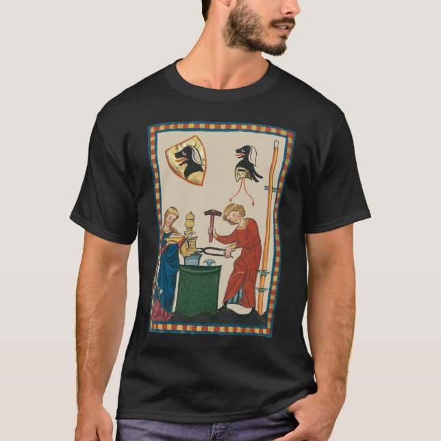 Blacksmith Forging Helmet Medieval Art T-Shirt (Front)
