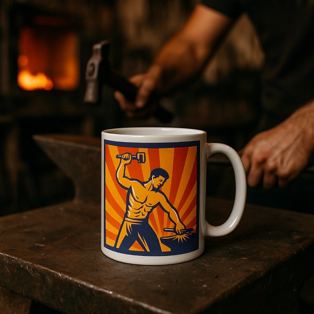 Blacksmith Hammering Retro Strongman Labor Coffee Mug (Creator Uploaded)