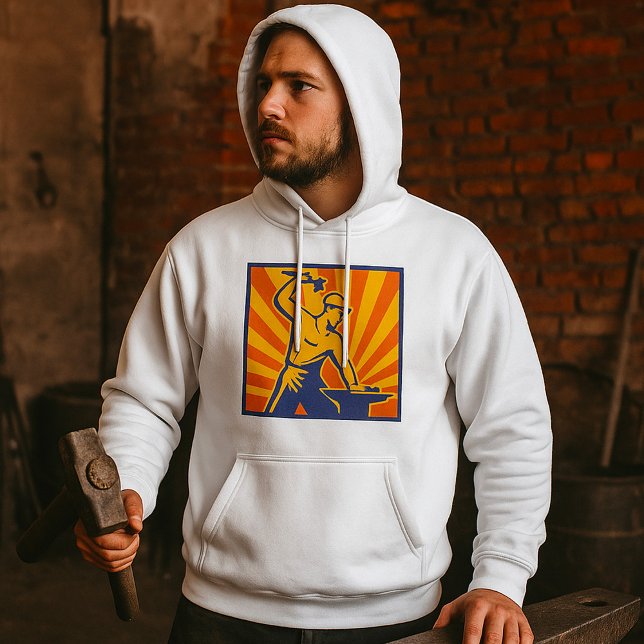 Blacksmith Hammering Retro Strongman Labor Hoodie (Creator Uploaded)